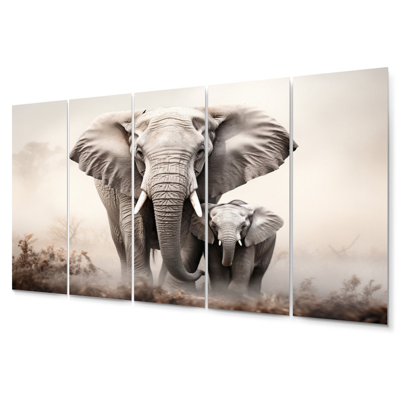 «Black and White Elephant Embrace Of Force II», ensemble de reproductions d'art en métal