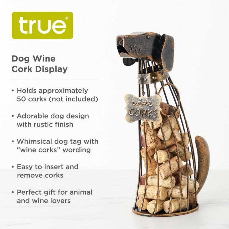 Bronze Metal Dog Figurine Wine Cork Holder, 13" Tall