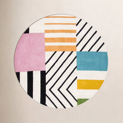 Tripoli Ivory Black Pink Hand-Tufted Geometric Rug