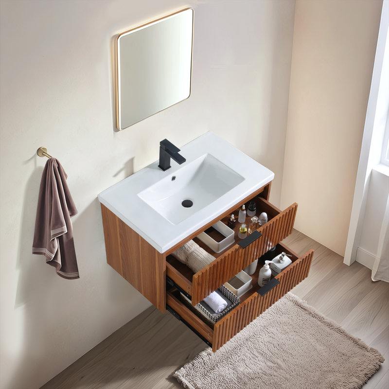 30'' Modern Wall-Mounted Single Bathroom Vanity Set, Brown
