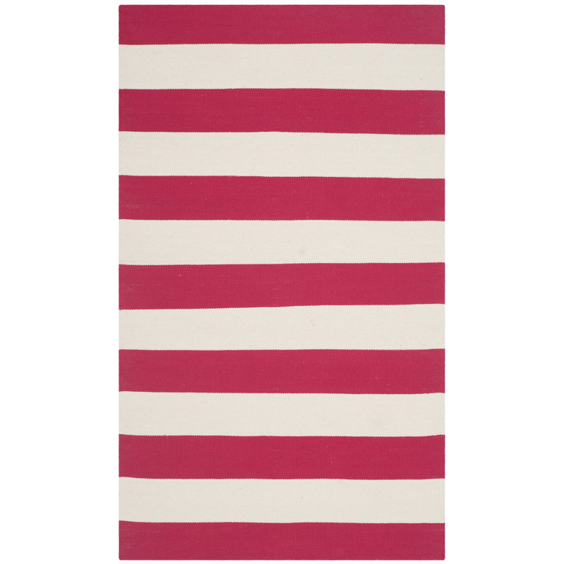 Brookvale Striped Hand-Woven Cotton Red/White Area Rug, Rectangle 3' x 5'