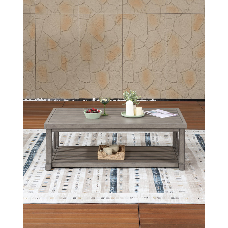 Outdoor Aluminum Coffee Table with Open Frame Design, Patio Center Table for Backyard, Deck and Garden, Limed Oak