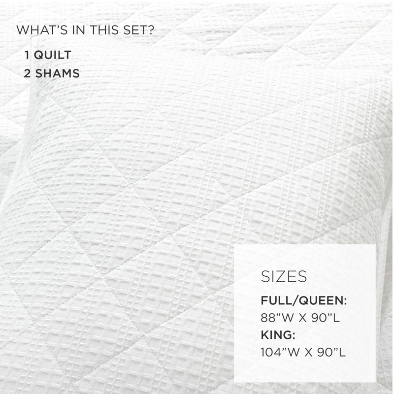 Haniya White Cotton Waffle Weave Full/Queen Quilt Set