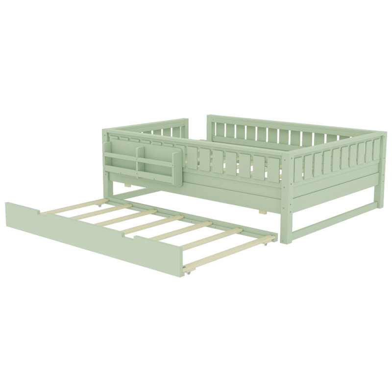 Double avec bibliothèque intégrée et petit escalier, rails de sécurité de haute qualité et lit gigogne, vert avocat, Double