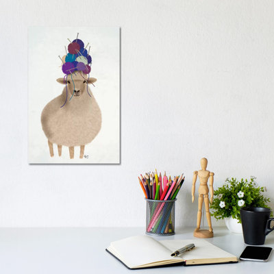 Sheep With Wool Hat, Full by Fab Funky - Wrapped Canvas Print