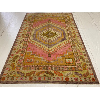 Tapis Oushak rétro fait à la main de conception unique 6 pi 2 po x 9 pi 1 po Anatolian