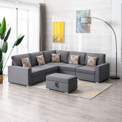 Canapé modulaire réversible en tissu de lin 95,5 po Tigela