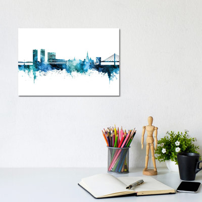Umea Sweden Skyline Blue Teal by Michael Tompsett - 1 Piece Wrapped Canvas Painting