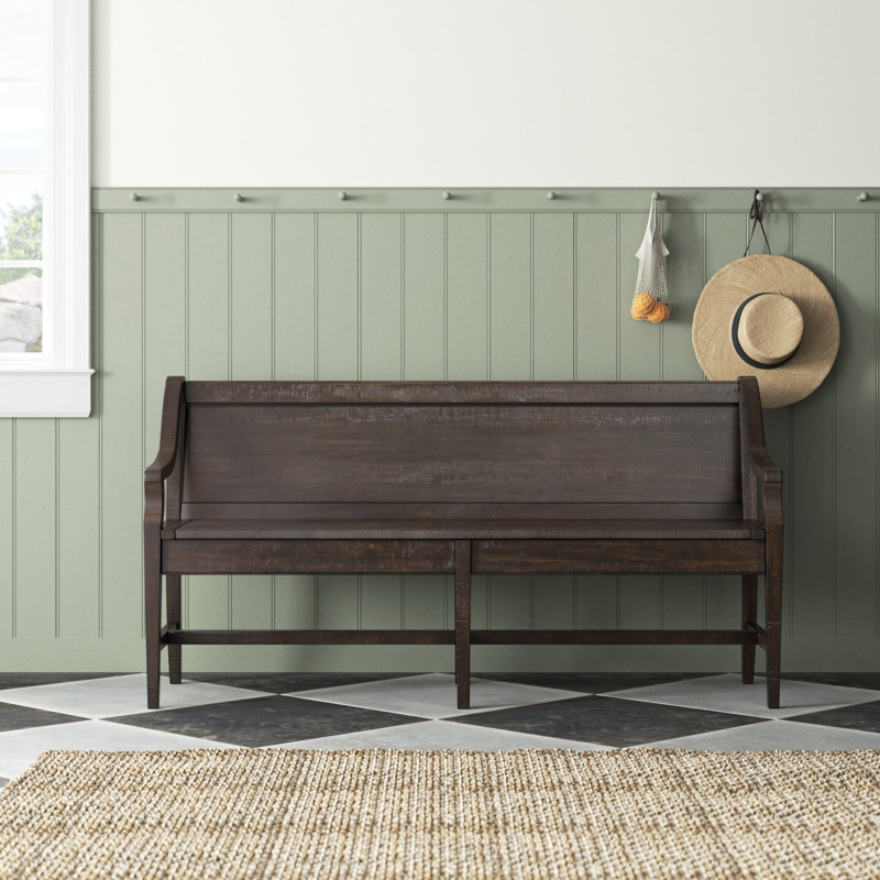 Graphite Pine Wood Bench with Back and Arms