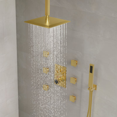Système de douche thermostatique de plafond, ensemble de robinet de douche carré avec ensemble de pomme de douche et poignée de 12 pouces, ensemble de garniture de valve