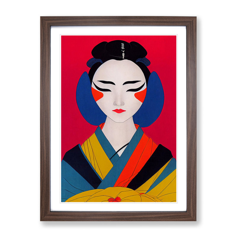 Artful Geisha No.2 - Single Picture Frame Print, Walnut Framed, 64cm H x 46cm W x 2cm D
