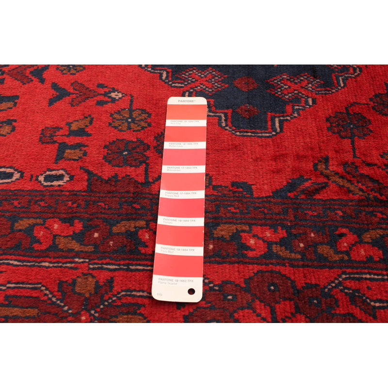 Tapis rouge en laine noué à la main de conception unique 3 pi 4 po x 4 pi 11 po New Age Fraidel
