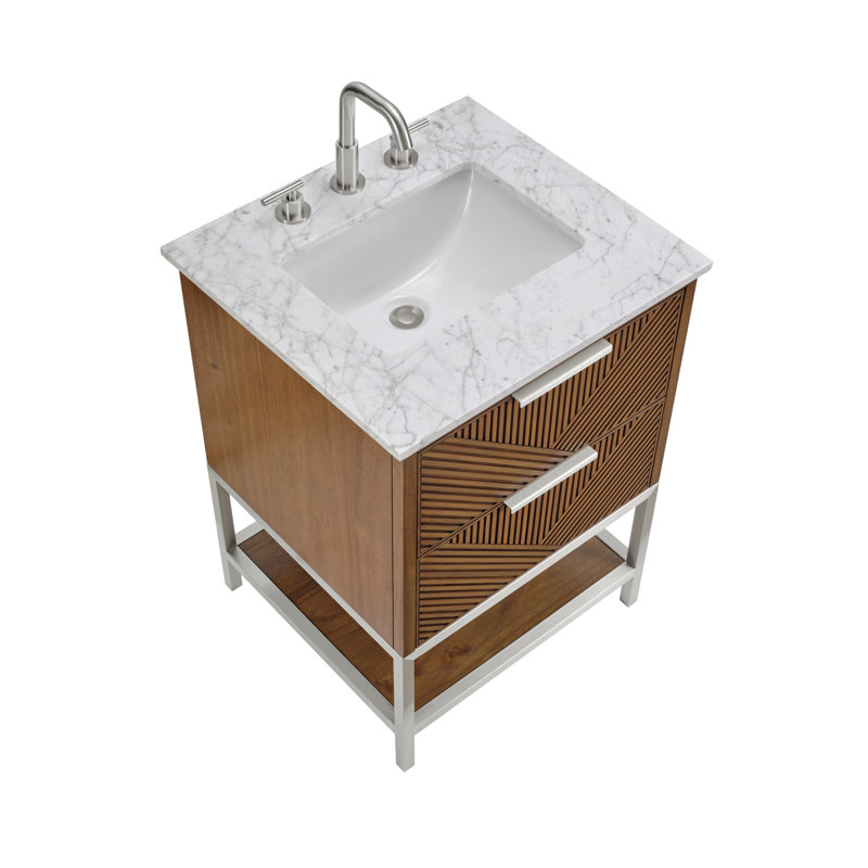 Diamond 24 in. Single Vanity, Carrara Marble, Walnut, Brushed Nickel