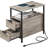 Side Table with Charging Station, Narrow End Table with 2 Drawers, Slim Nightstand and Bedside Table with Storage, for Small Spaces, Greige + Black