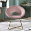 Splendide fauteuil rembourré en velours rose avec structure dorée confortable et robuste-1723051521