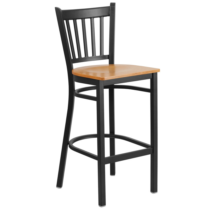 Prompton Vertical Back Metal Restaurant Barstool, Natural