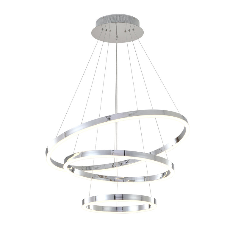 Schaaf Modern LED 3 Halo Ring Chandelier, Chrome