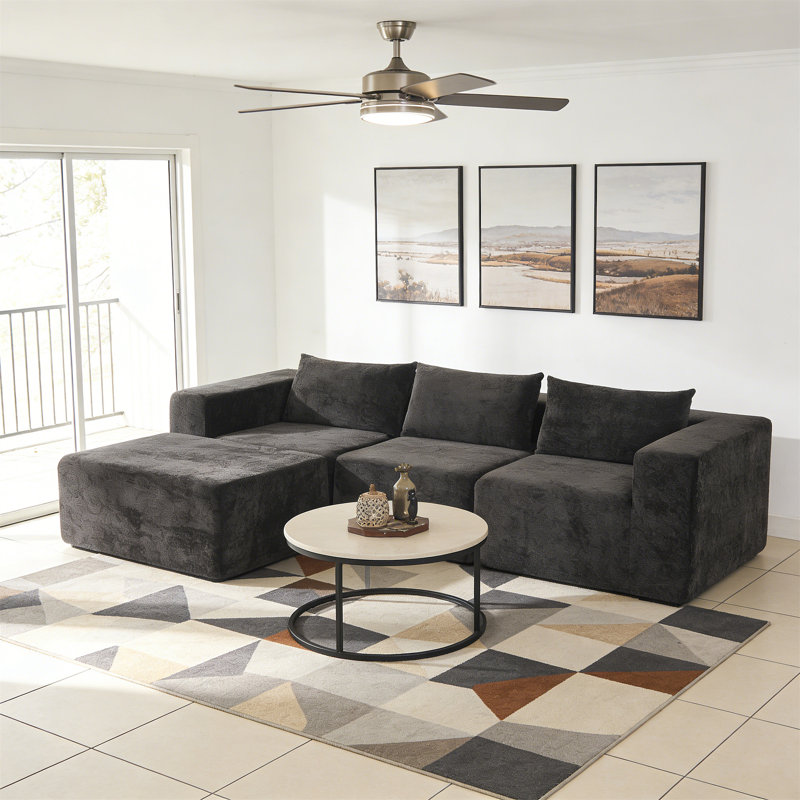 107" Compressed Sectional Sofas(Black), Black Fabric