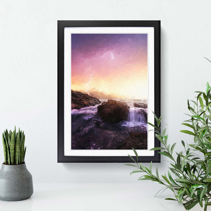 Lightning over Laguna Beach in Abstract - Picture Frame Graphic Art Print, 36cm H x 27cm W x 2cm D, Black Framed