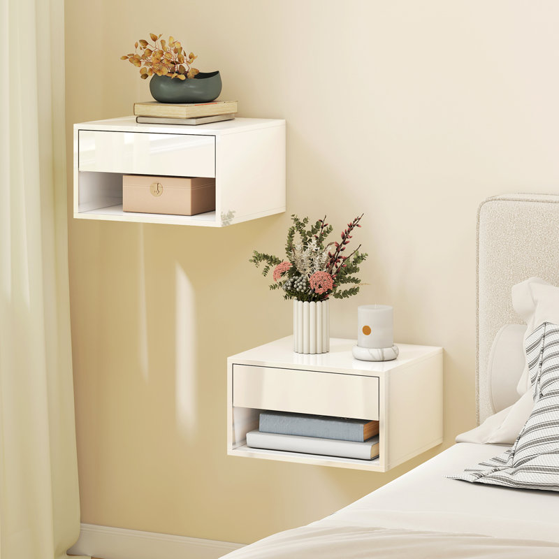 Ensemble de 2 tables de chevet flottantes, table de chevet murale blanche