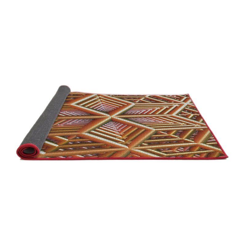 Laine tissée à la machine à motifs géométriques et brun Tapis décoratif, Rond 4 pi