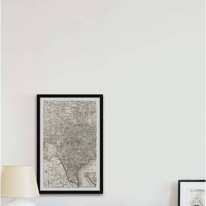 « map of texas »-impression d’art graphique sur papier encadrée, H 18 po x l 12 po x P 1,5 po
