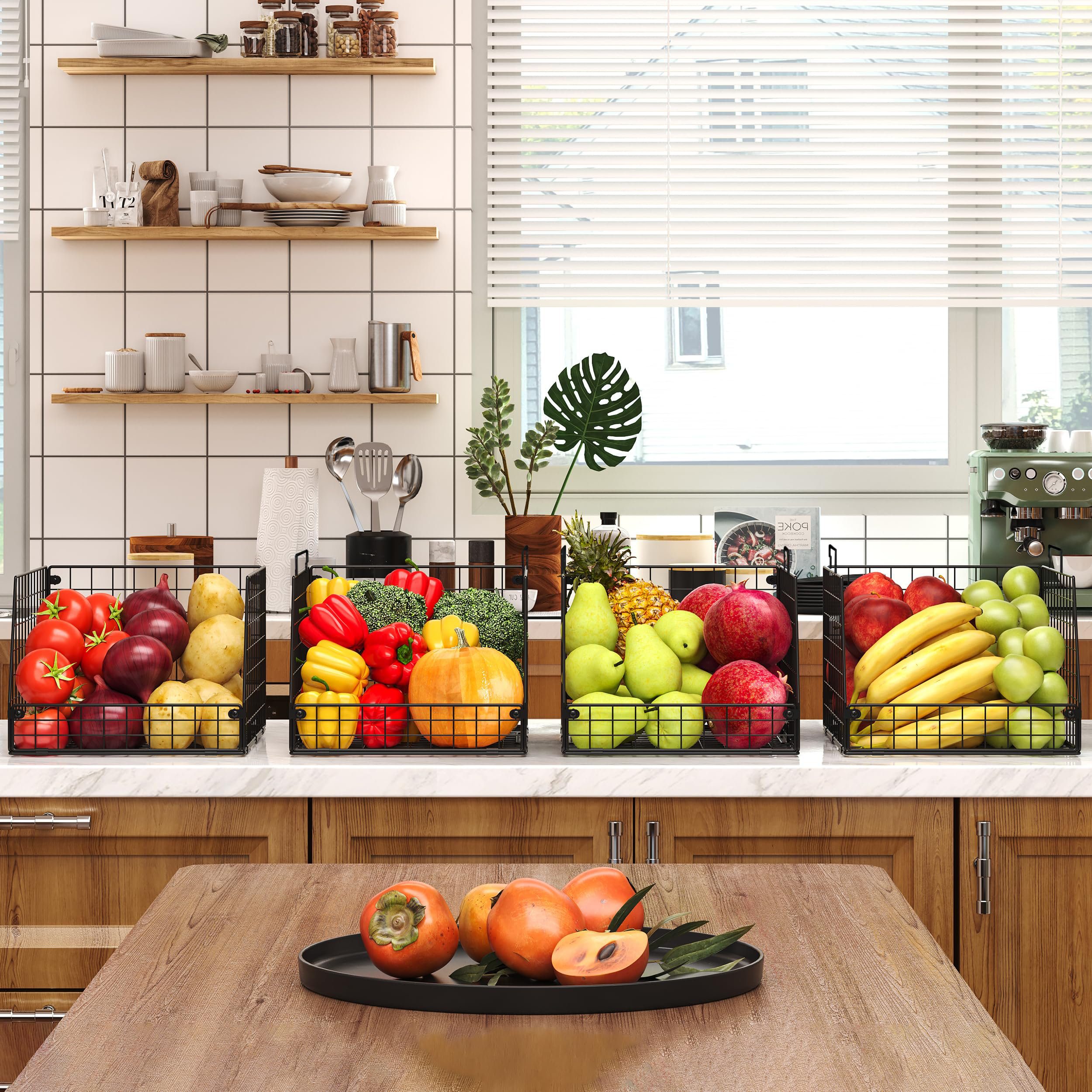 4 Pack XXL Stackable Wire Storage Basket, Extra Large Capacity Pantry Organizer and Storage, Muti-Purpose for Fruit Vegetable Basket \u0026 Toy Bin \u0026 Snack, image size:2500x2500