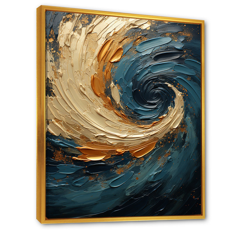 Impression sur toile Golden Sapphire Surge II - Abstract Spirals, H 32 po x l 16 po x P 1 po, Cadre flottant doré