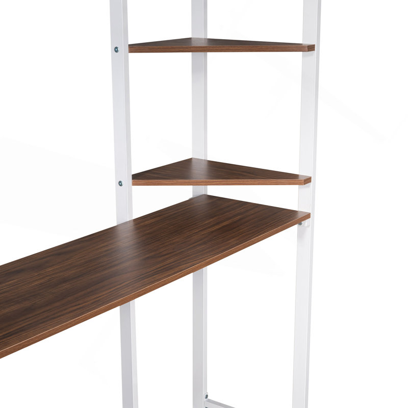 Lit mezzanine double en métal avec 2 tablettes et 1 bureau, blanc, Blanc