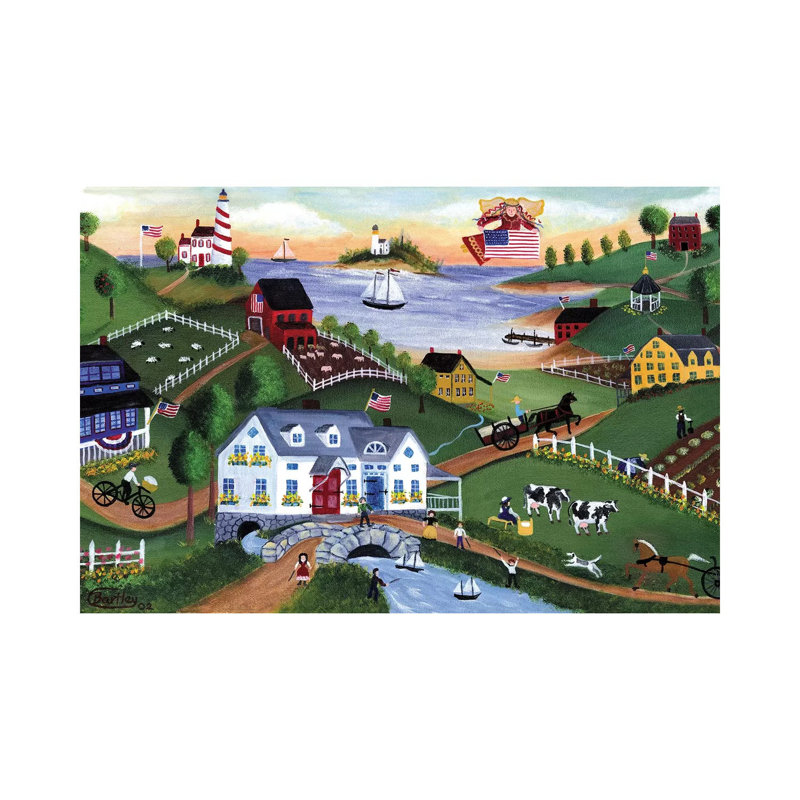 American Folk Art Seadise With Angel by Cheryl Bartley - Painting on Canvas, Wrapped Canvas, 30.48cm H x 45.72cm W x 1.91cm D