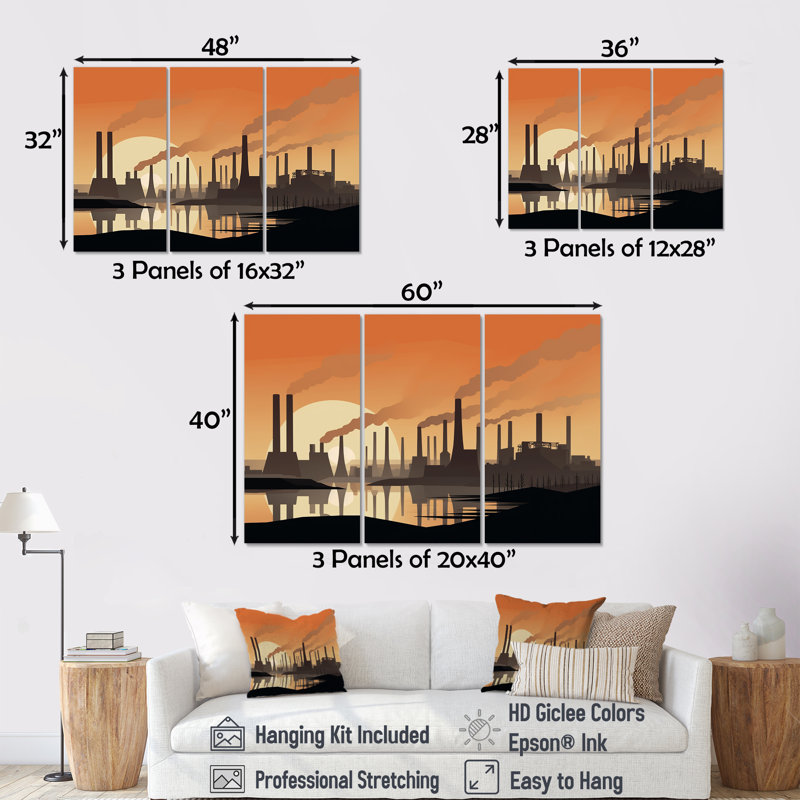 Ensemble de décorations murales Minimal Industrail Peach Projection II - Factories, Toile tendue, H 32 po x l 48 po x P 1 po