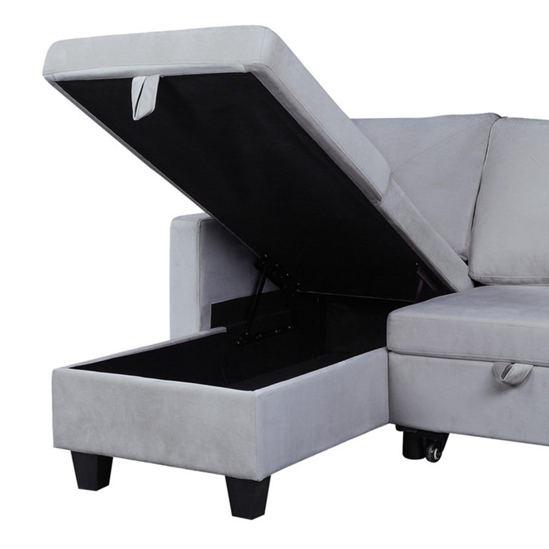 Canapé-lit modulaire en velours réversible, Gris clair