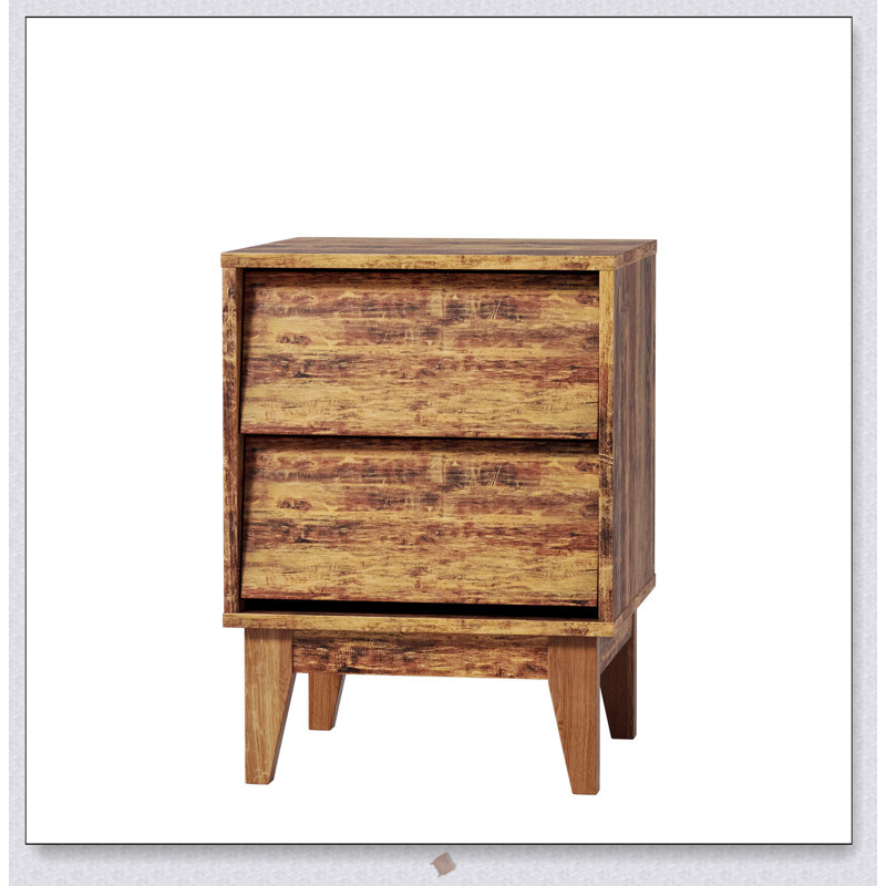 Tables de chevet de style rétro Mid-Century moderne avec design biseauté, fabrication en panneau de fibres à densité moyenne et grand espace de rangement pour la chambre à coucher