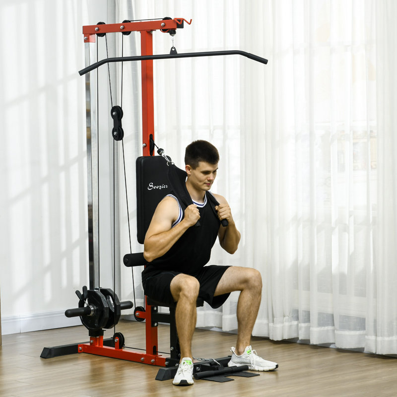 Station de câble Lat Pull Down Machine avec repose-pieds rabattable, rouge