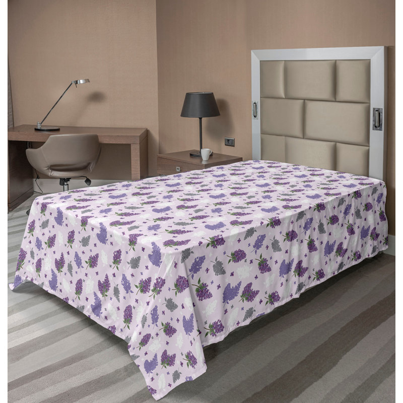 Drap plat moderne de style bohème Ambesonne, Drap plat pour lit simple, Bleu / violet / motif floral vert olive