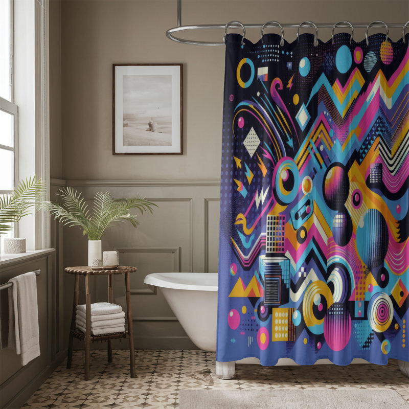Funky Flashback - Rideau de douche standard 1 pièce, H 74 po x l 71 po