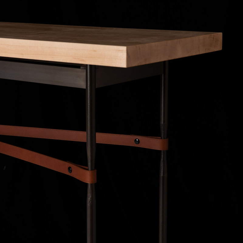 Equus 60" Console Table, Modern Brass, British Brown Leather, Bronze