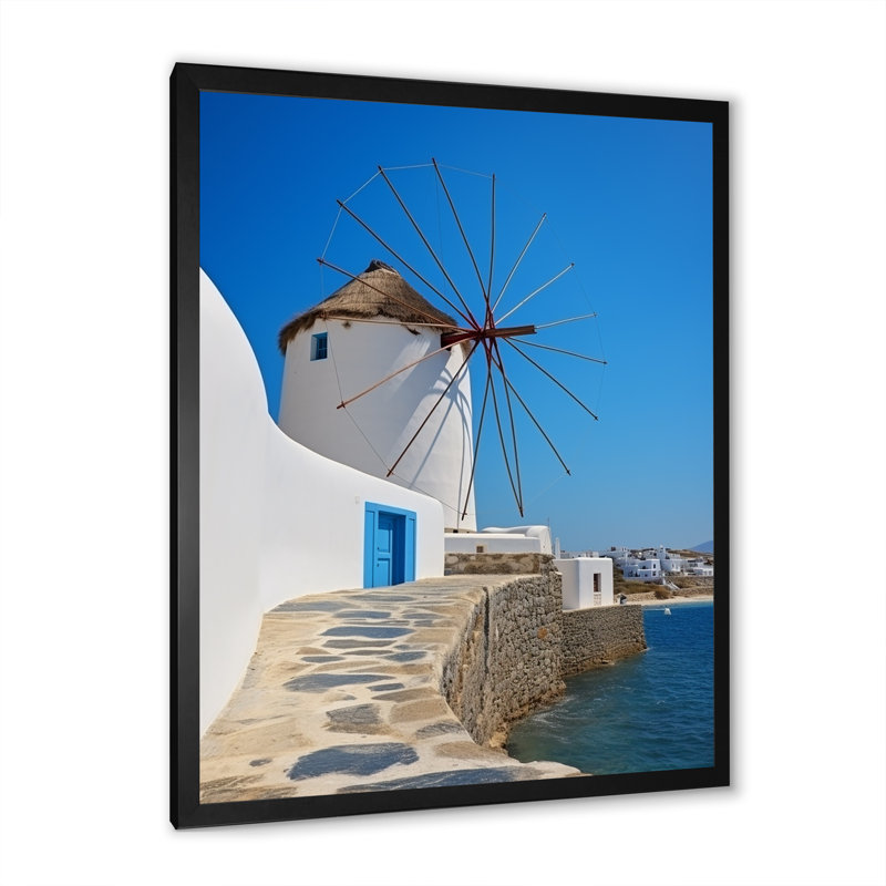 «Grèce Santorini Windmill Photo 4», H 32 po x l 24 po x P 1 po, Cadre simple noir