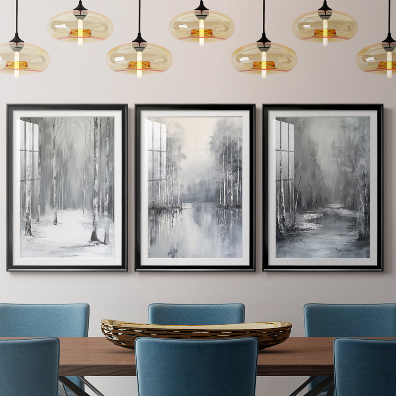 LANDSCAPES Series Lxxxxi - Impression encadrée sur mesure de qualité supérieure - 3 pièces, H 27 po x l 39 po, Noir