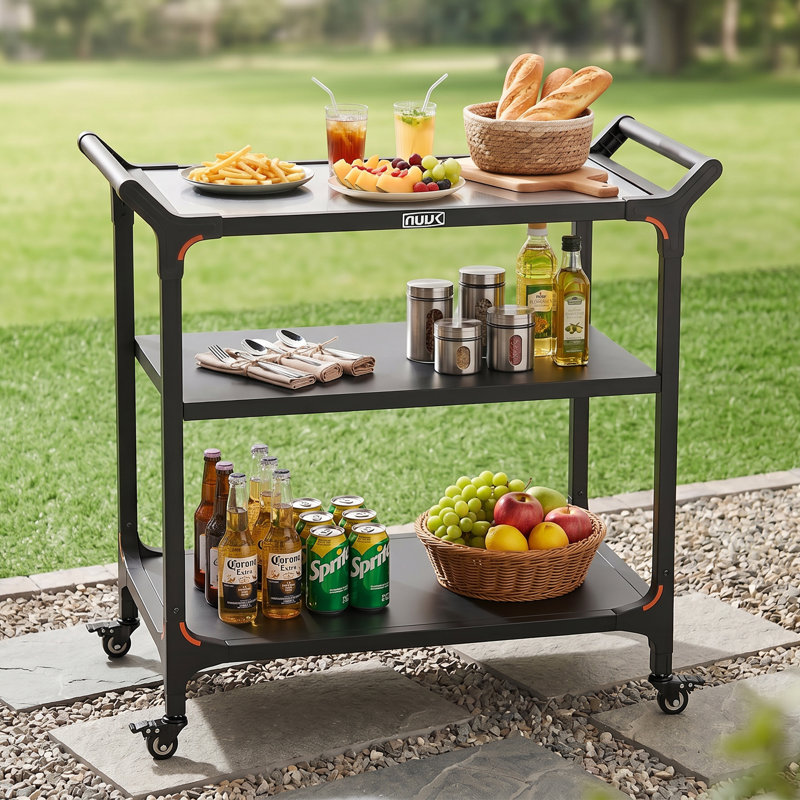 32" Stainless Steel Outdoor Kitchen Island with 3-Tier Storage & Wheels
