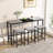 Rectangular MDF Kitchen Table Set with 3 Hanging Stools, Gray and Matte Black, 60.24 Inches Long