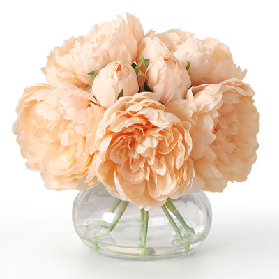 Composition florale de pivoines artificielles dans un vase en verre, 6 tiges, fleurs en soie réalistes avec fausse eau, centre de table pour mariage