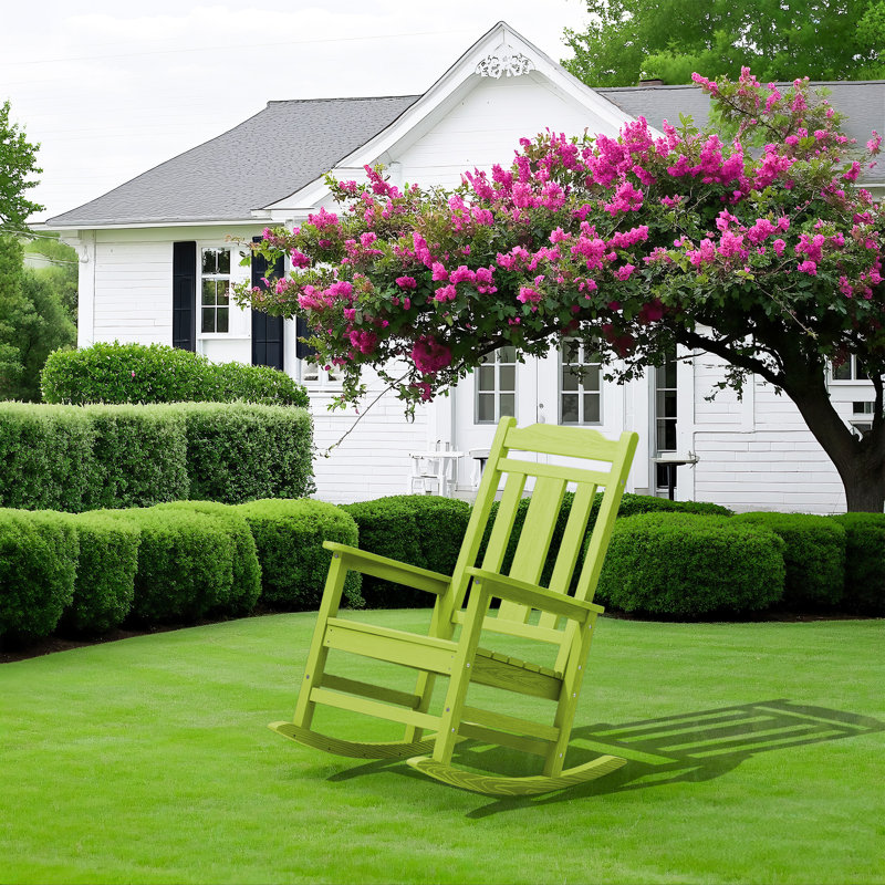 Wolak Oversized High  Density Polyethylene Rocking Adirondack Chair, Apple Green