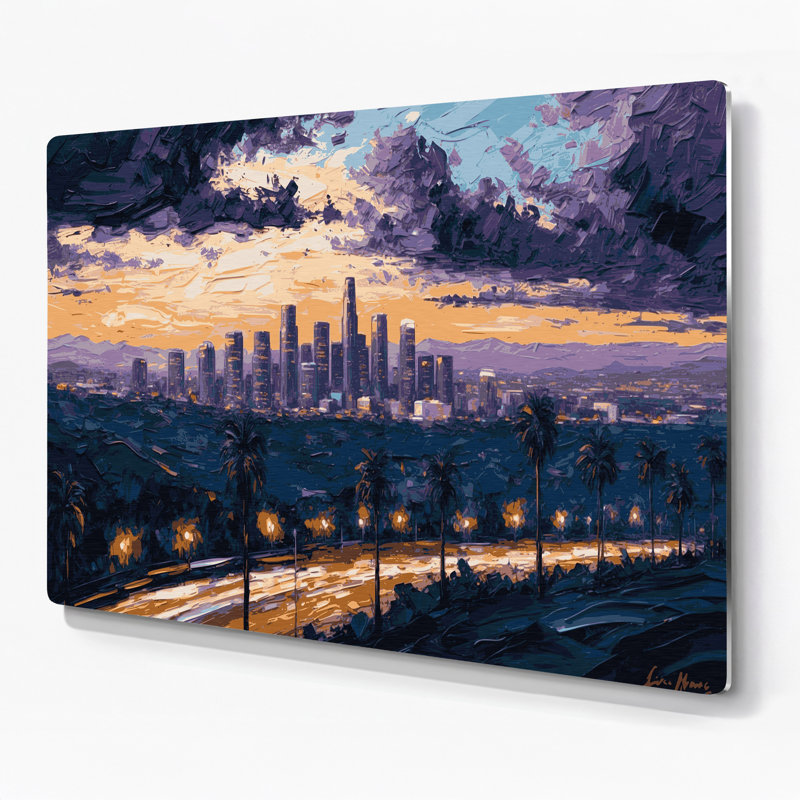 Art mural gris en métal avec villes de Los Angeles CA, H 11 po x l 14 po