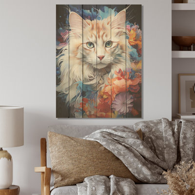 Collage de chat multicolore Ragamuffin Radiance - art mural en bois sur bois de pin naturel