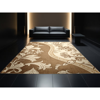 Tapis damassé traditionnel brun et beige lavable à la machine Pahola