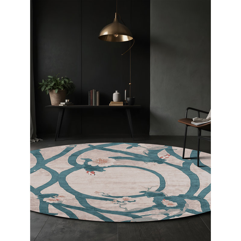 Tapis gris soyeux et moelleux, Rond 6 pi