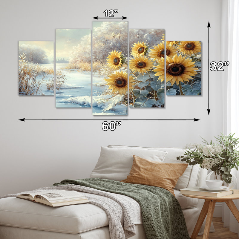 Doerrer - Sunflowers Wall Art - ensemble d'art mural traditionnel 5 pièces