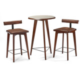Brunswick Sao Bento 3 - Piece Pub Table Set – Solid Wood with Glass Top, Upholstered Bar Stools & Metal Footrest