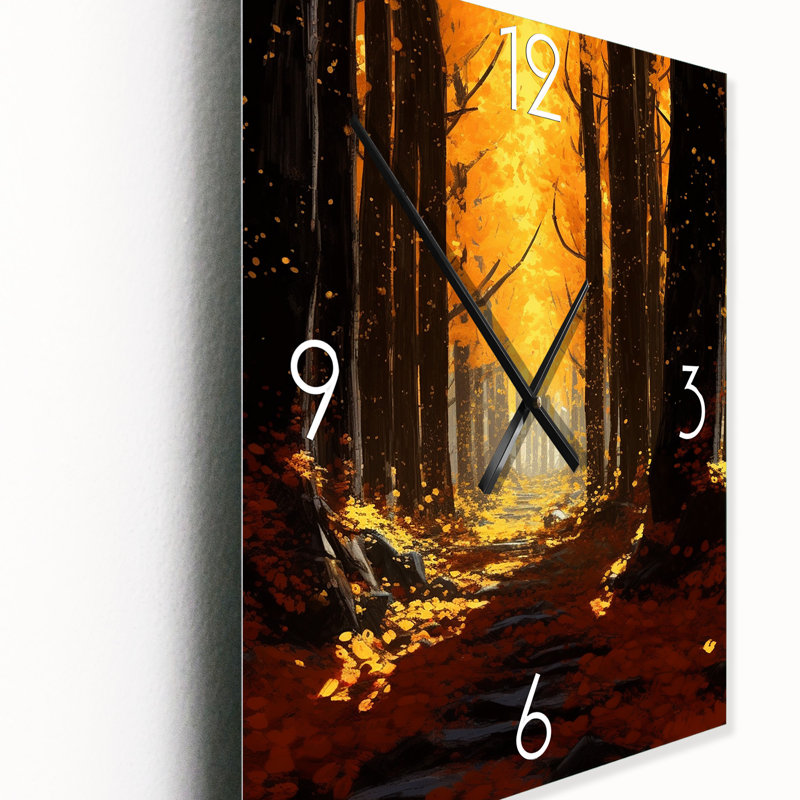 Chaleureuse lumière du soleil d'automne qui brille dans la forêt - Horloge murale forêt, Très grand